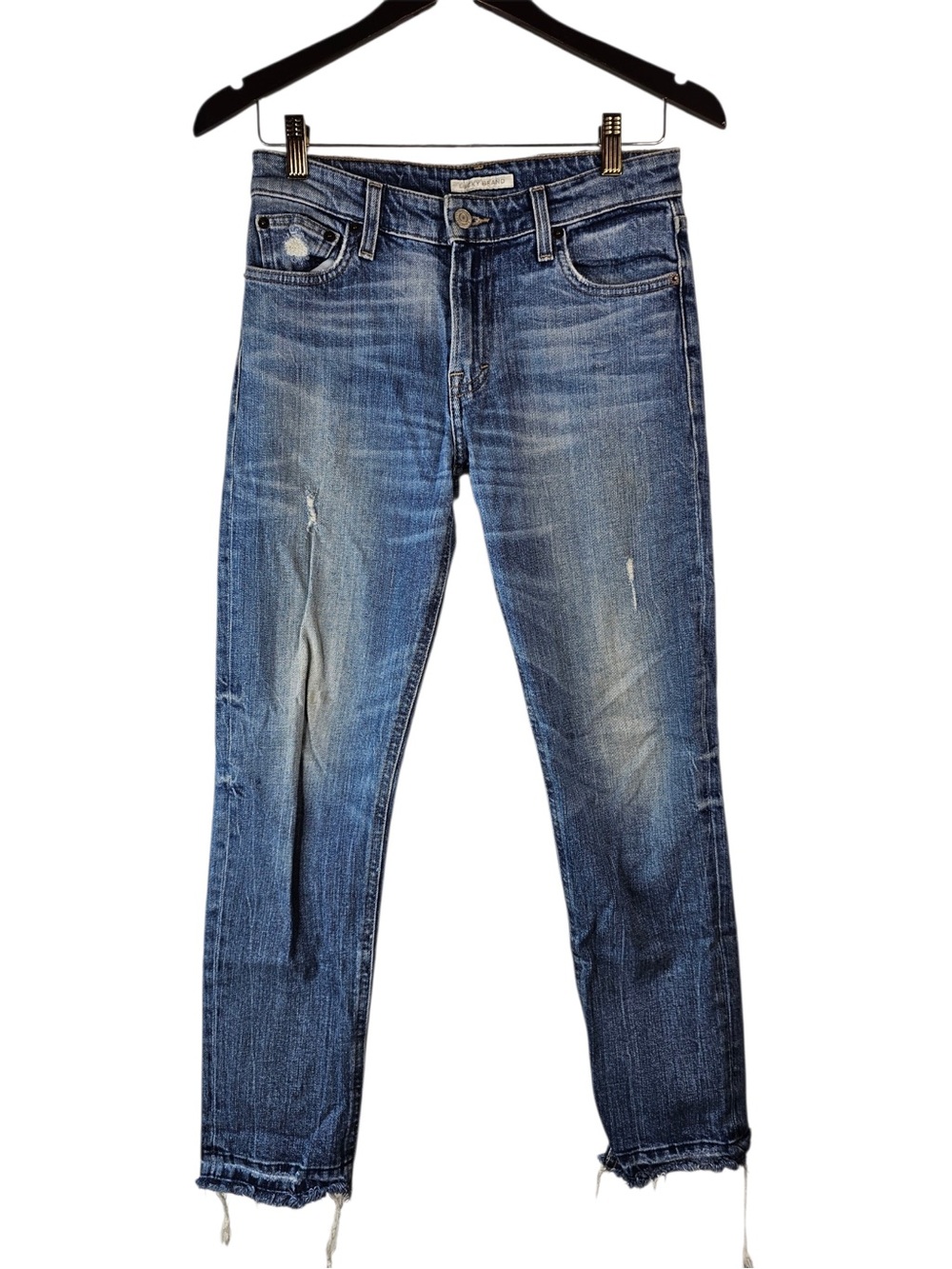 Lucky Brand Womens 00/24 Sienna Mid Rise Boyfriend Distressed Raw Hem Jeans Blue